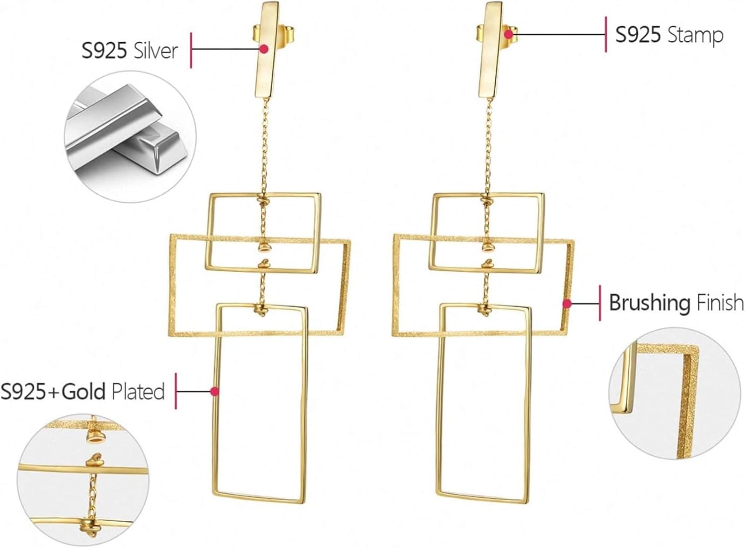 か*様 か S925 スターリングシルバー 幾何学ドロップイヤリング ファッション
