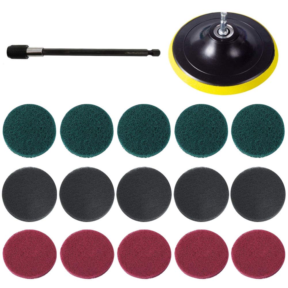 17-Piece Drill Scrubber Pad Kit - 5 Inch Power Scrub Pads With Holder & Extension For Deep Cleaning