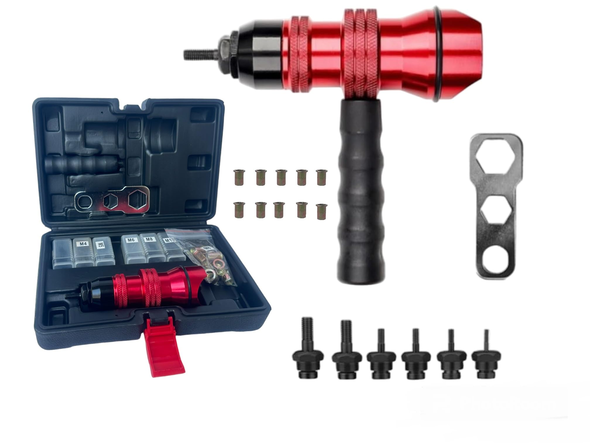 Adattatore Rivettatrice per Trapano Avvitatore Elettrico a Batteria M3-M10 con 6 Mandrini intercambiabili Adattatore per Trapano Elettrico Dado Rivetto Pistola Adattatore in Valigetta