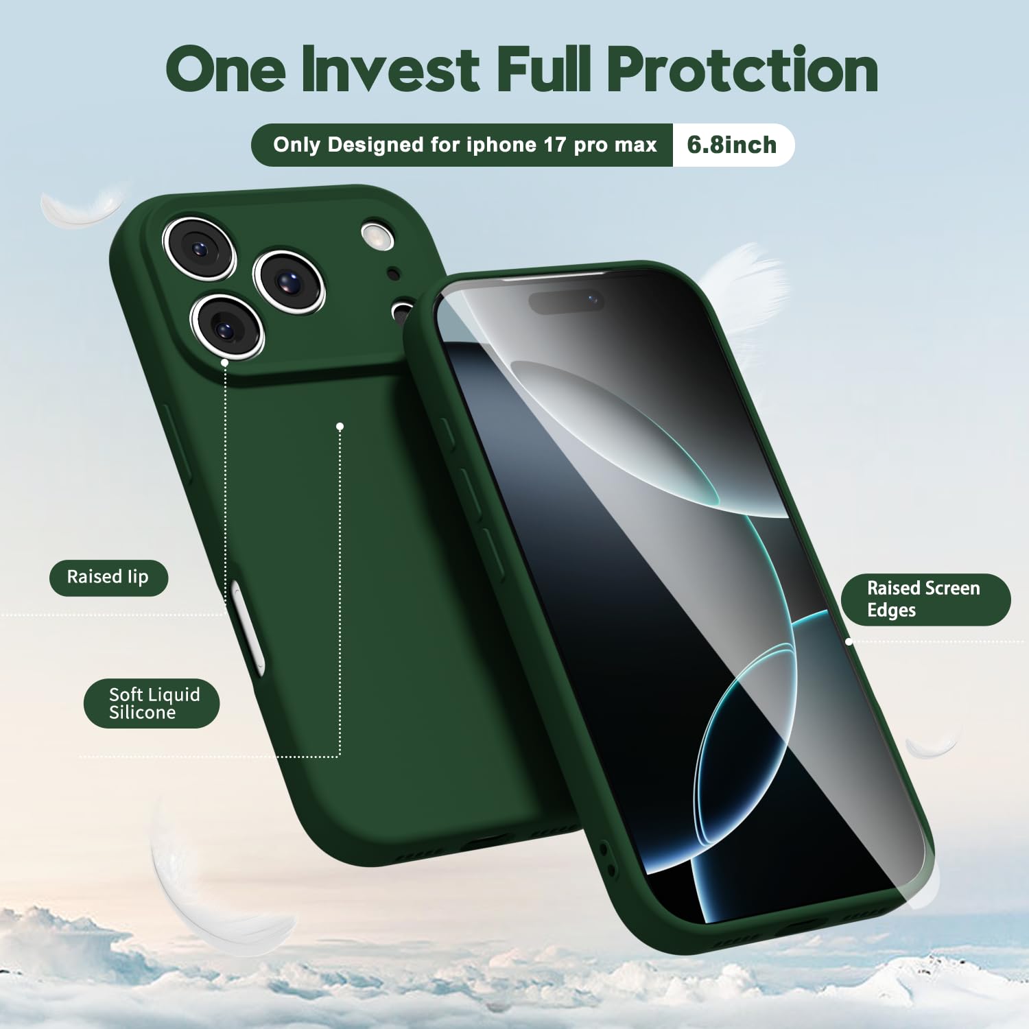 oakxco for iPhone 17 Pro Max Phone Case Liquid Silicone, Cute Thin Slim Grip Soft Rubber Gel for Women Men, Smooth Matte TPU Plain Solid Color Girly Simple Case with Camera Cover, Light Pink — view 1537