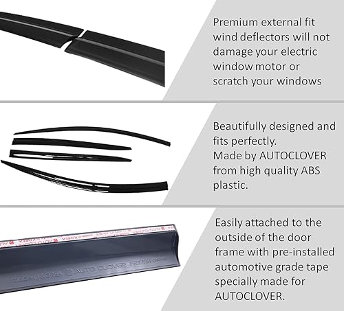 Miniatura 10 de AUTOCLOVER Juego de 6 viseras laterales negras para Honda Civic 4dr 2016 2017 2018 2019 2020 2021  Deflector de protección fuera del canal de lluvia