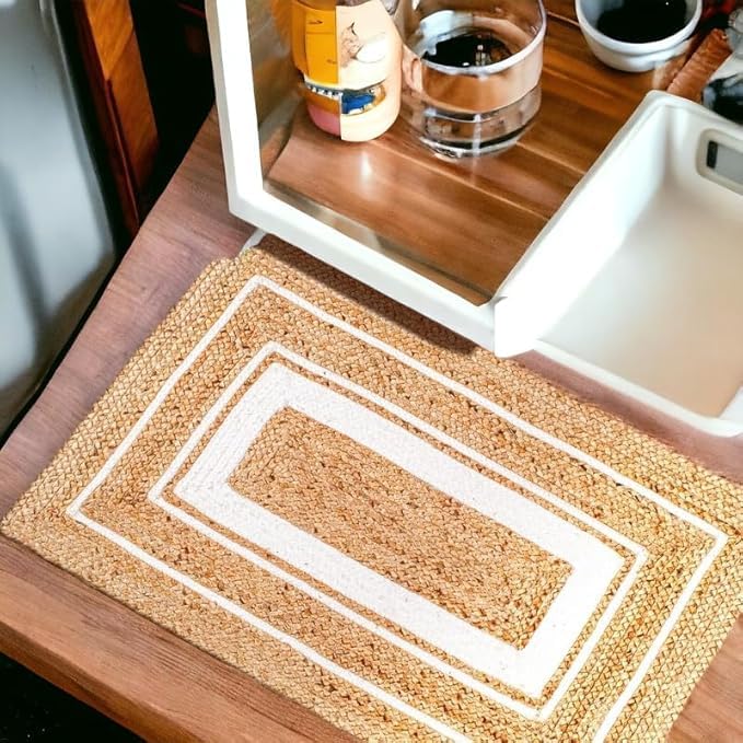 Image of Handmade Rectangular Jute Carpet Jute Beige - Natural Fiber Rug for Living Room & Bedroom | Eco-Friendly & Durable | Size 40x60 Feet, Color- Jute Beige