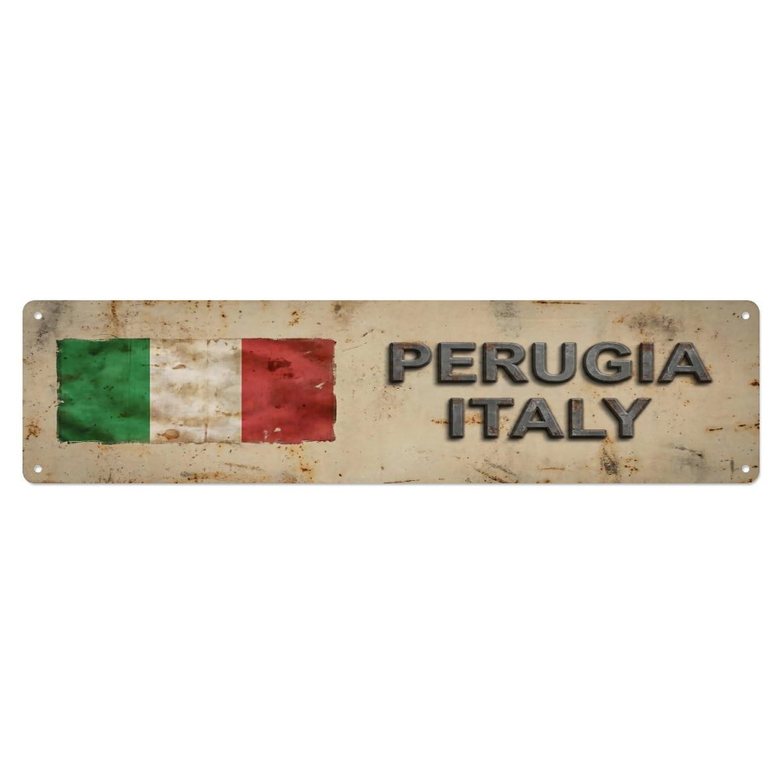 Vintage Perugia Italy Flag Decor Rustic Travel Metal Tin Sign