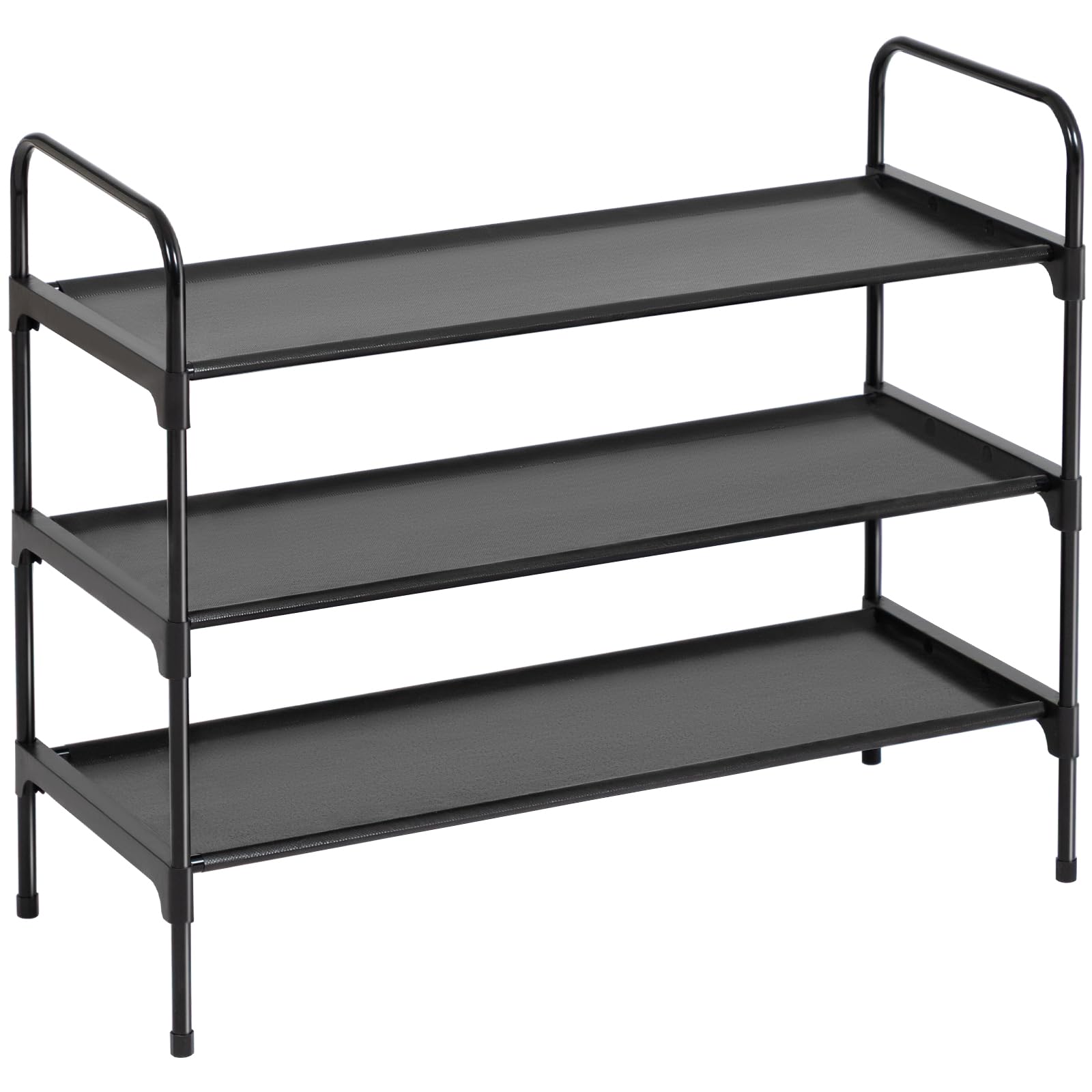 AMHANCIBLE Schuhregal mit 3 Ebenen, Schuhaufbewahrung, Metallrahmen, Vliesstoff, für 12-15 Paar Schuhe, Schuhständer für Flur, Schlafzimmer, 70 x 30 x 59 cmc, Platz Sparen, Schwarz EHSRF03BK