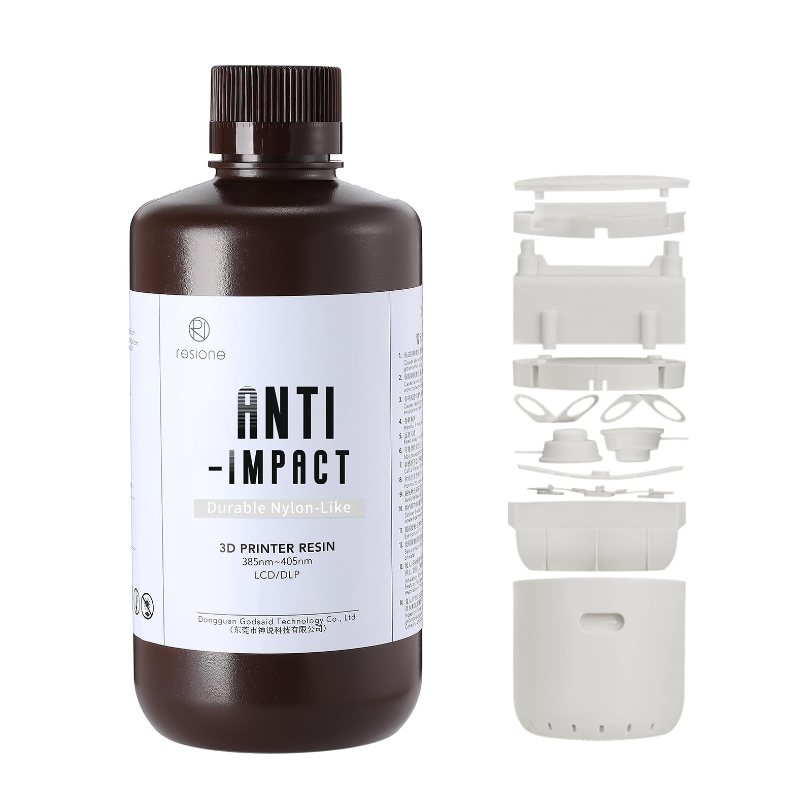 RESIONE Anti-Impact 3D Drucker Resin - Schlagfestes Extrem Robustes Nylonartiges Druckharz mit langfristiger Versprödungsbeständigkeit für funktionale Prototypen, Miniaturen (Weißgrau 1kg)