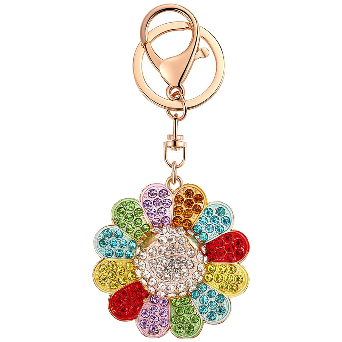 Ryie Women's Sunflower Cute Keychain Key Chains For Car Kawaii Rhinestone Crystal Bling Pink Fob Key Ring For Bag Backpack Charm Accessories (Sunflower)