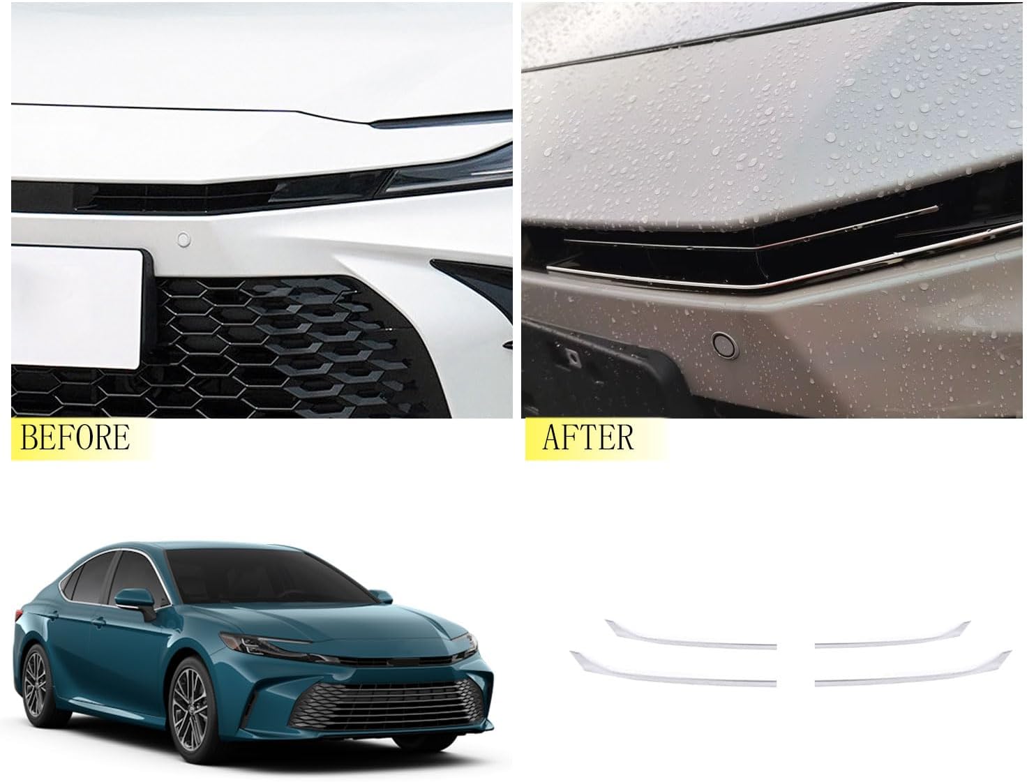 Car Front Bumper Grille Molding Cover Trim Fit for Toyota Camry New 9th 2025,Exterior Accessories Center Grill Strip Decoration 4pcs (Chrome)