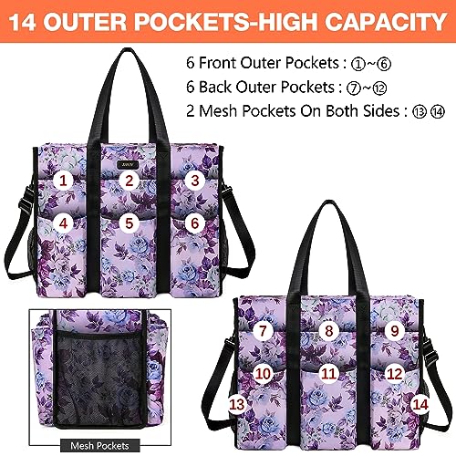 Image of IBFUN Utility Tote Bag with 24 Pockets, Large Teacher Tote for Women with Laptop Compartment, Travel Tote Bag with Zip Top