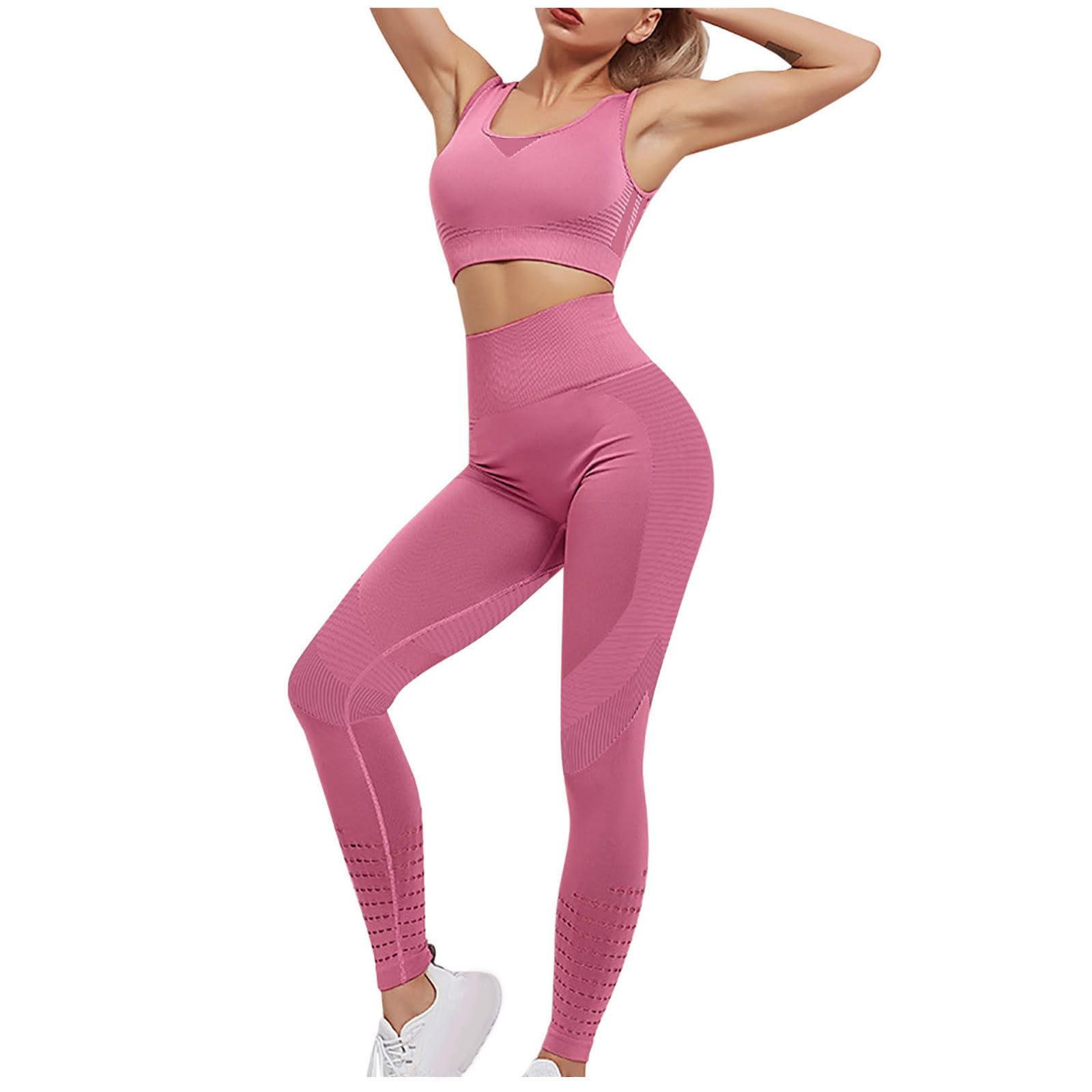 Set da palestra da donna, 2 pezzi, reggiseno sportivo senza cuciture e leggings a vita alta, set da allenamento casual per fitness, abbigliamento sportivo, fitness, yoga, body scrunch activewear tuta