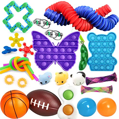 Fidget Toys Set, 27 PCS Fidget Pack Sensory Relieves Stress Anxiety for Kids Adults, Toy Box & Party Favor Sensory Pack with Simple Dimple in It, Tie Dye Push Pop Bubble Toy