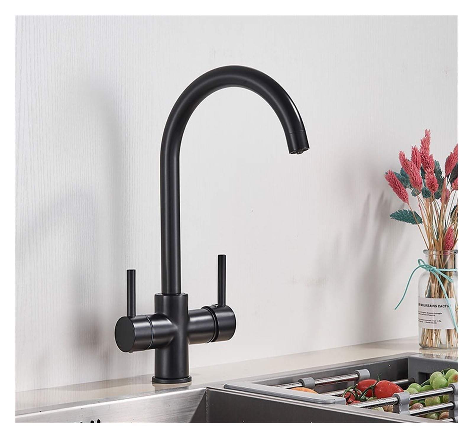 MXXQRHF Kitchen Faucets, 360 Degree Swivel Brass Dual Spray Purifier Vessel Sink Mixing Faucet (Matte Black B)