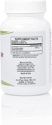 Miniatura 2 de Health As It Ought To Be Muscadine Grape Seed & Skins Suplemento de 650 mg  Potente apoyo antioxidante formulado por médicos más allá de la uva