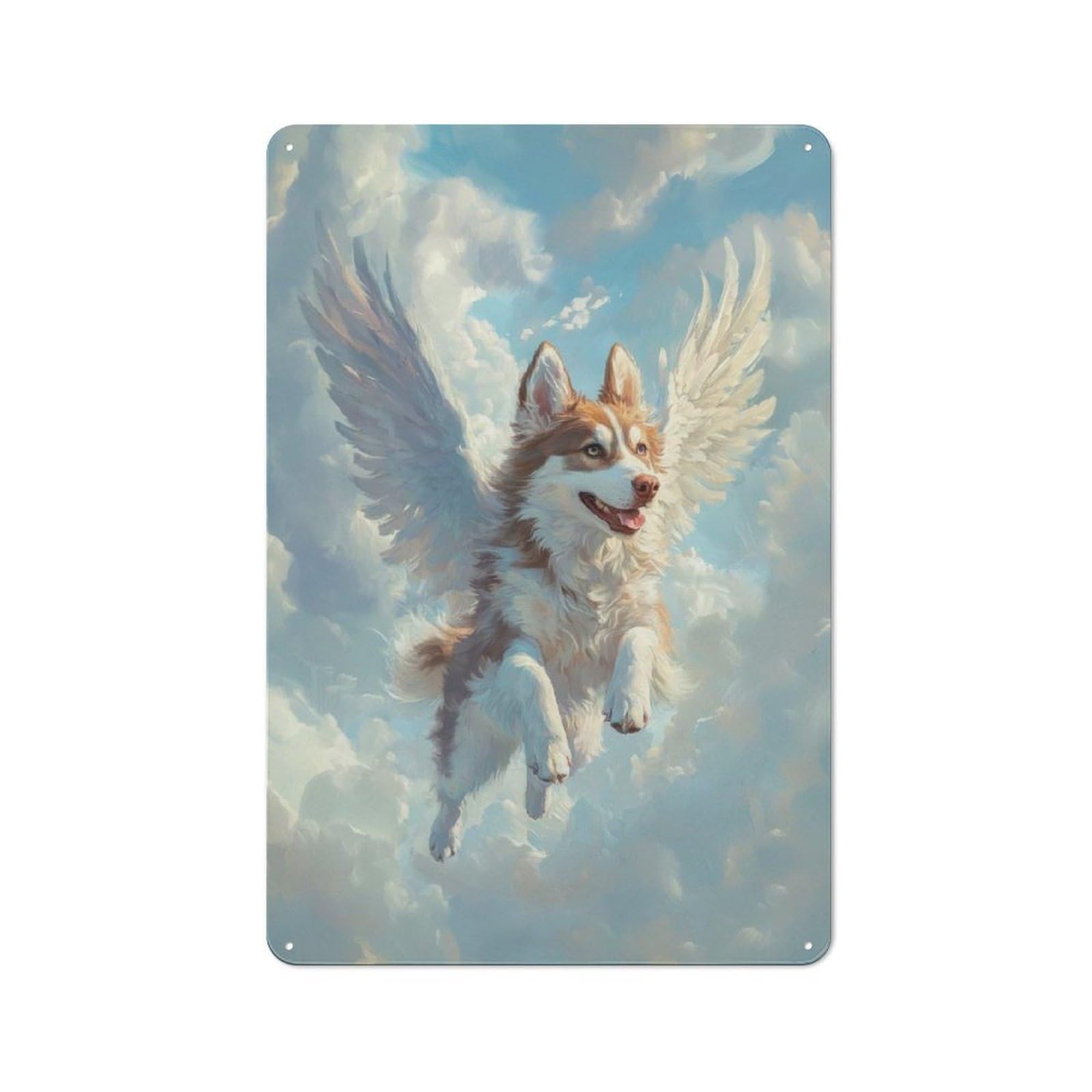 Junmoney Husky Angel Pet Loss Tribute Art Angel Dog Metal Sign 30X20cm With In The Clouds For Pub Or Café, Retro Decor, For Cooler-Month Interiors With Retro Character
