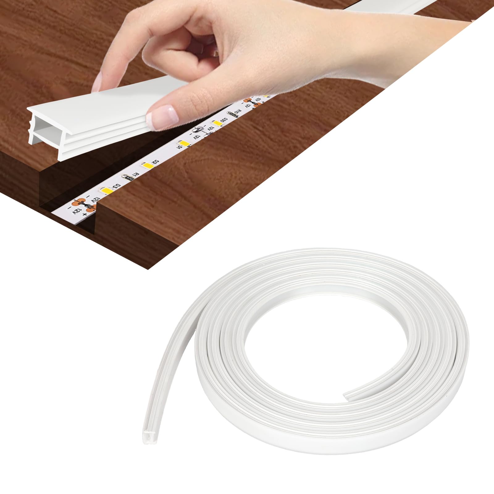 Silicone LED Profile, 3M DIY Flexible LED Strip Diffuser Channel, 10mm Neon Light Strip Channel System Led Strip Cover Recessed Installation for Cabinet, Kitchen Bedroom Lighting (White, 16x16mm)