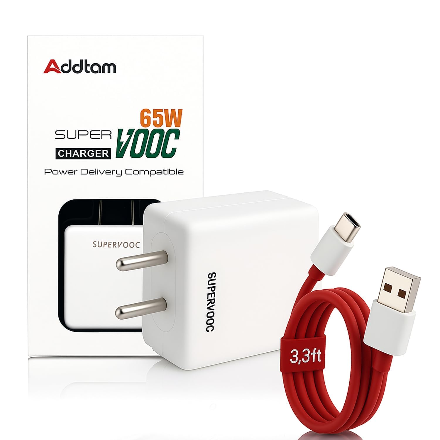 Addtam 65W Supervooc Fast Charger with C-Type 1M Cable|65w USB C Charge Compatible with OnePlus/Realme/Oppo/Redmi/Xiaomi/Poco/iQOO/Samsung/Motorola|Supports Dart/Dash/Warp/Vooc|65-watt Charging-image-24