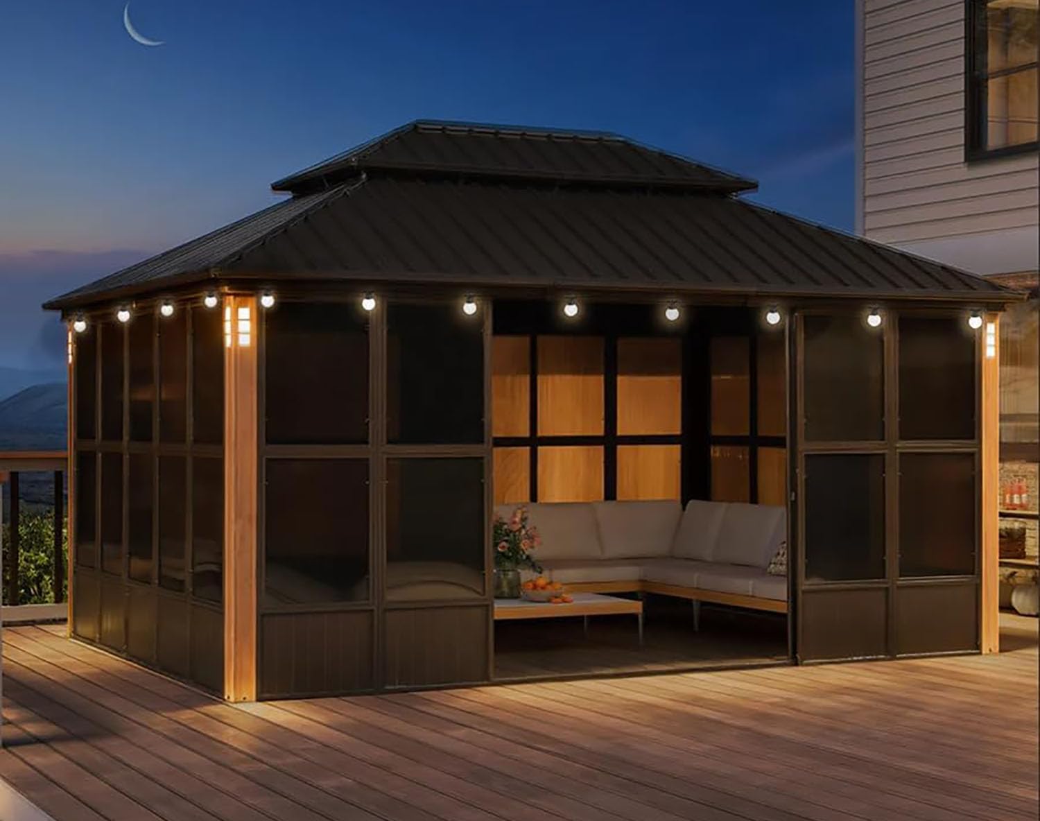 PURPLE LEAF 12' x 16' Hardtop Gazebo with LED Outdoor Screen