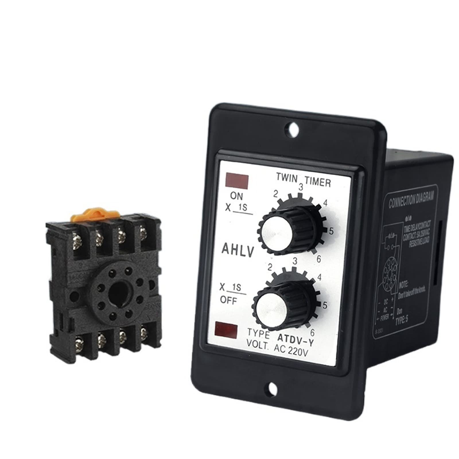 Relè doppio tempo regolabile Temporizzatore ciclo di ripetizione ATDV-Y ON Off 3S/6S/12S/30S/60S 220V Doppio timer con base presa Parti di ricambio (Size : 60S 220V)