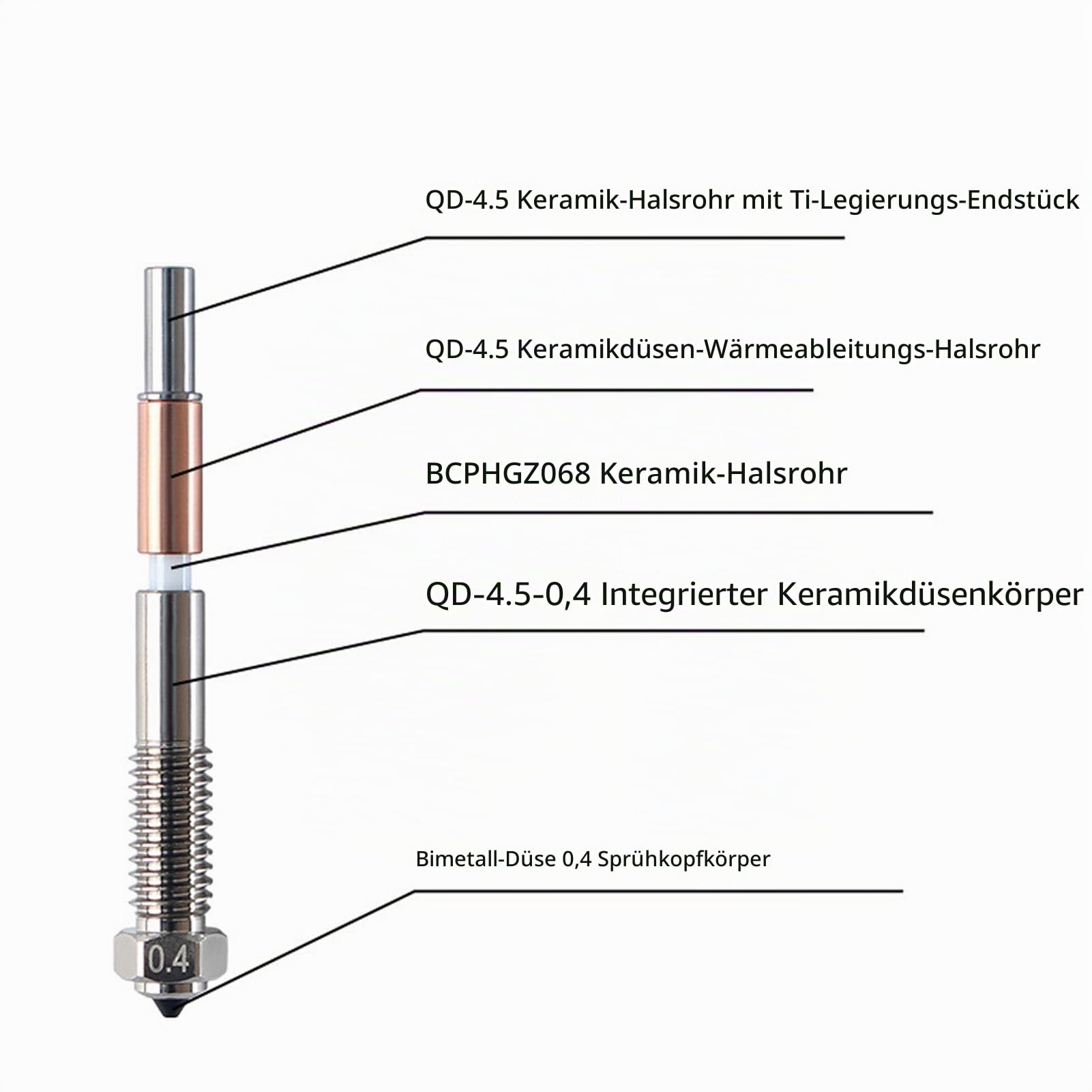 Bimetallische Extruderdüsen, Integrierte Keramikisolierung, kein Werkzeugwechsel, 0,2 Mm, 0,4 Mm, 0,6 Mm, 0,8 Mm Düsen mit Glänzender Innenseite, für QIDI PLUS 4 3D-Drucker