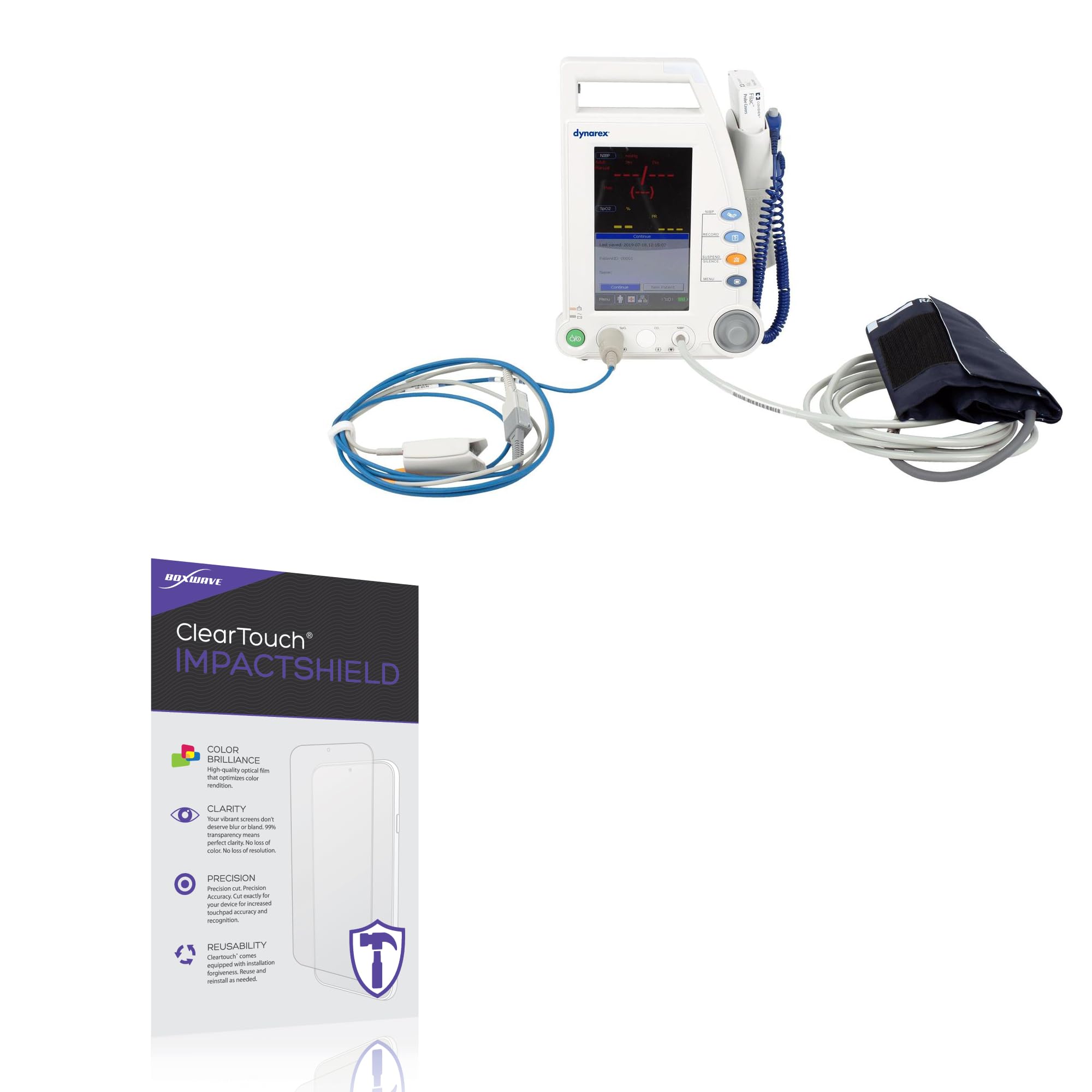BoxWave Screen Protector Compatible with Dynarex Vital Signs 10840 Touch Screen - ClearTouch ImpactShield (2-Pack), Impenetrable Screen Protector Flexible Film