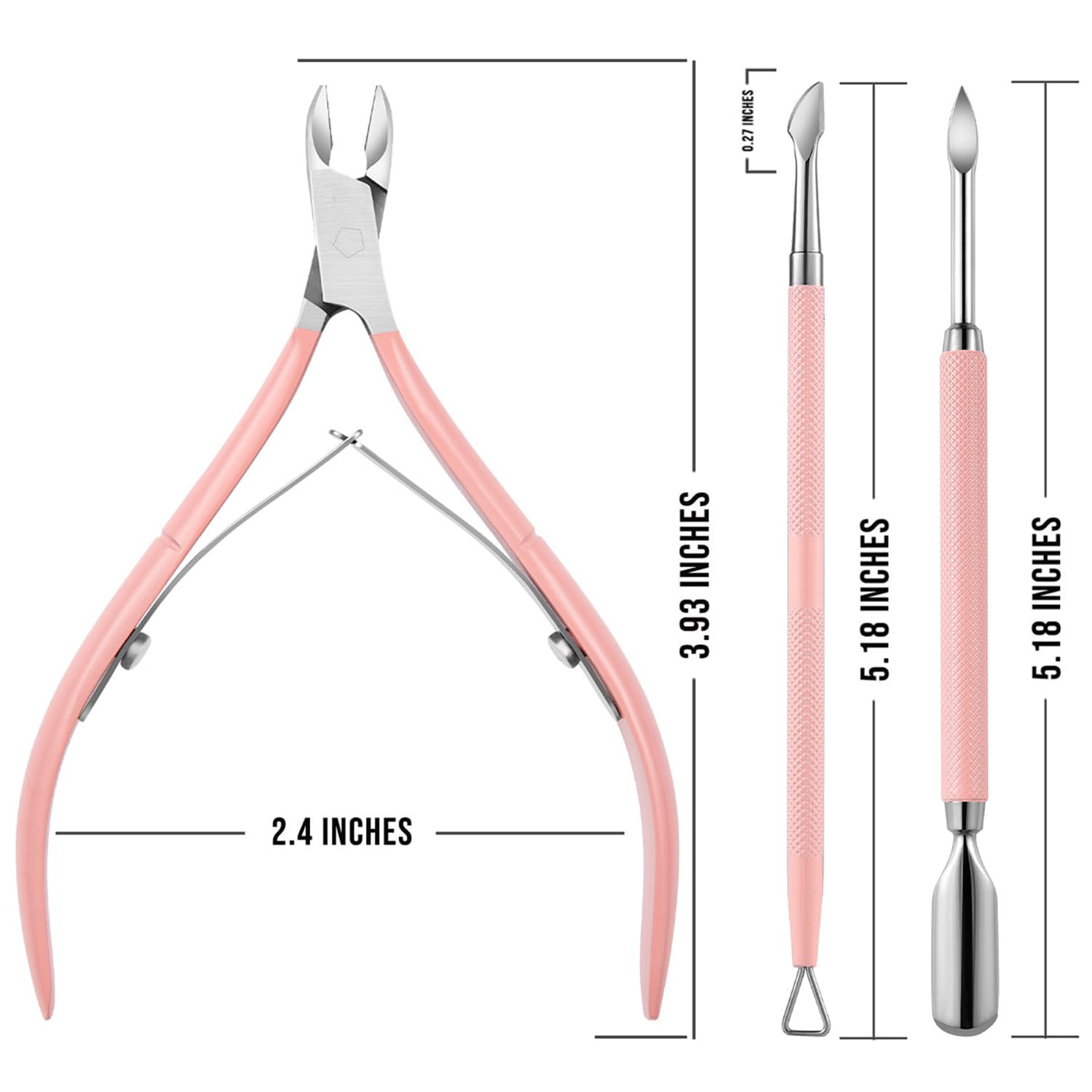 FUZVOL 3 PCS Cuticle Remover Tool Set Stainless Steel Cuticle Pusher and Cutter Professional Cuticle Trimmer Nipper Durable Manicure Tools for Fingernails Toenails Care - Image 2