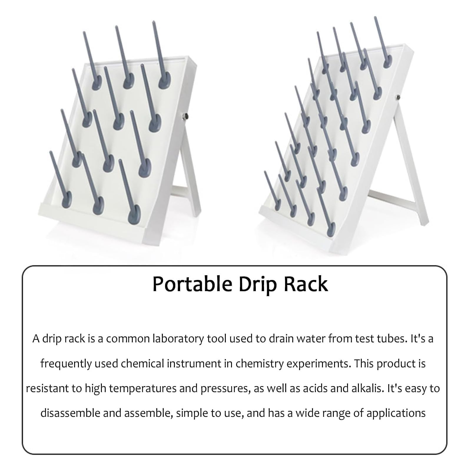 Estante de secado de laboratorio con soporte de soporte, clavijas desmontables, espacio de columna de 95 mm para botellas y utensilios