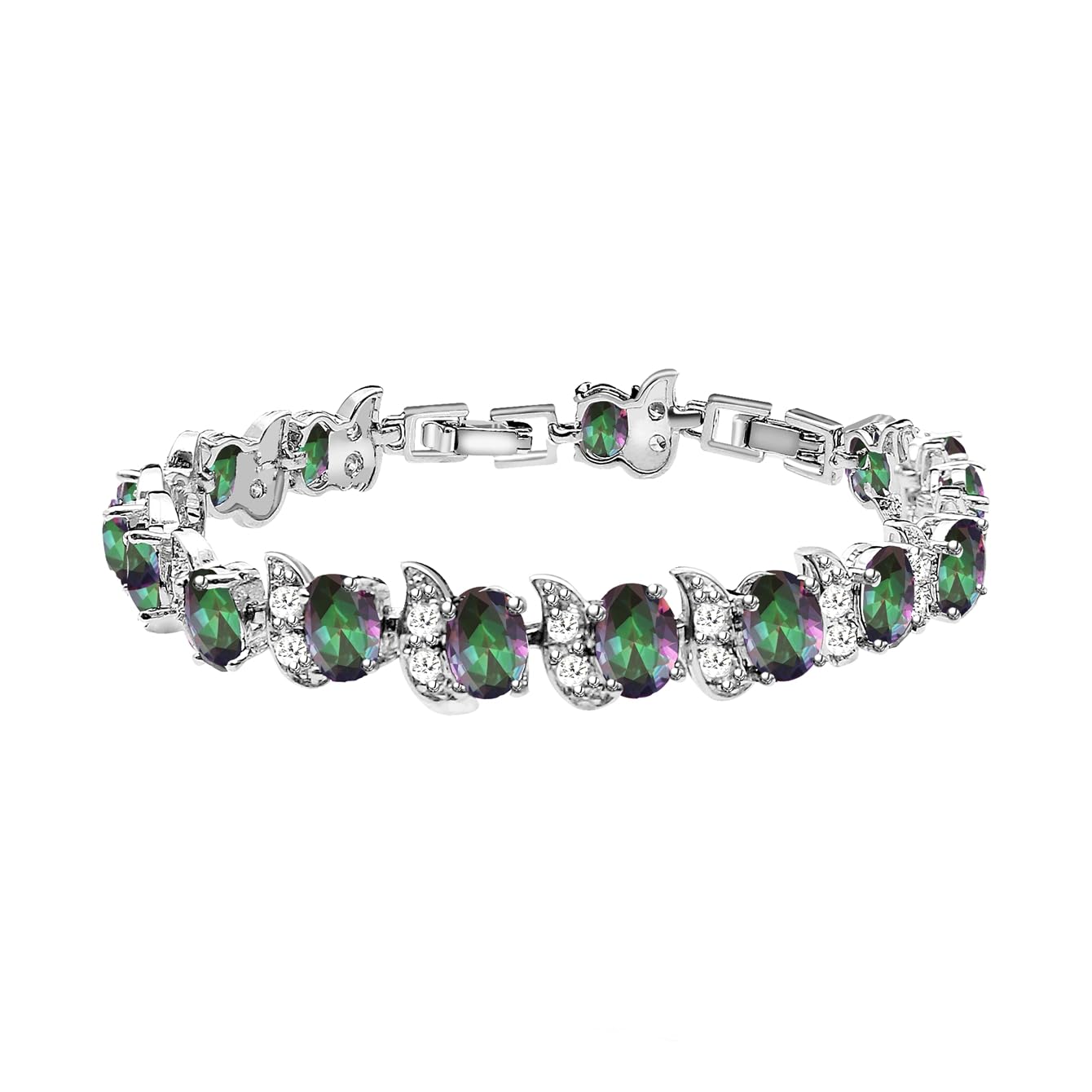 LMXXVJ Colorful Crystal Tennis Bracelet for Women,Platinum Plated Tennis Bracelet Rainbow Cubic Zirconia Birthstone Bracelet Jewelry Gifts for Mom/Wife/Sister/Best Friend.Silver-Tone