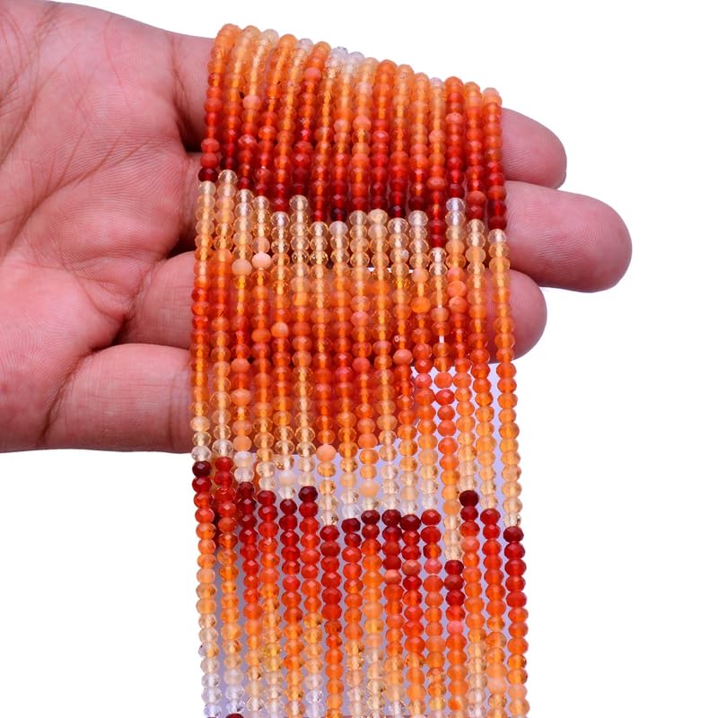 Perline rondelle micro sfaccettate da 3 mm-3,5 mm con opale di fuoco messicano AAA+ | Perline sfuse di naturali arancione/rosso opale di fuoco | Filo da 13 pollici B-1-475 (confezione da 1)