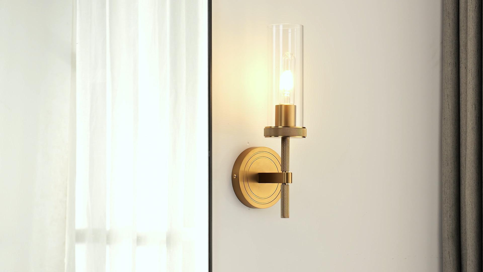 Image of Gold Wall Sconces,Sconces Wall Lighting 15.5 inch Knurled Aluminum Bathroom Vanity Wall Light Fixture with Clear Glass,Modern Brushed Brass Bathroom Sconces Wall Lights for Living Room,Bedroom,Corridor