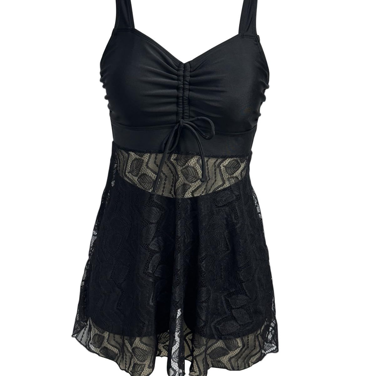 Femme Maillot Bain Femmes Moulées Deux Pièces De Dames Dentelle Scoopbackventre Contrôle Bretelles Réglables Bain-Noir-s