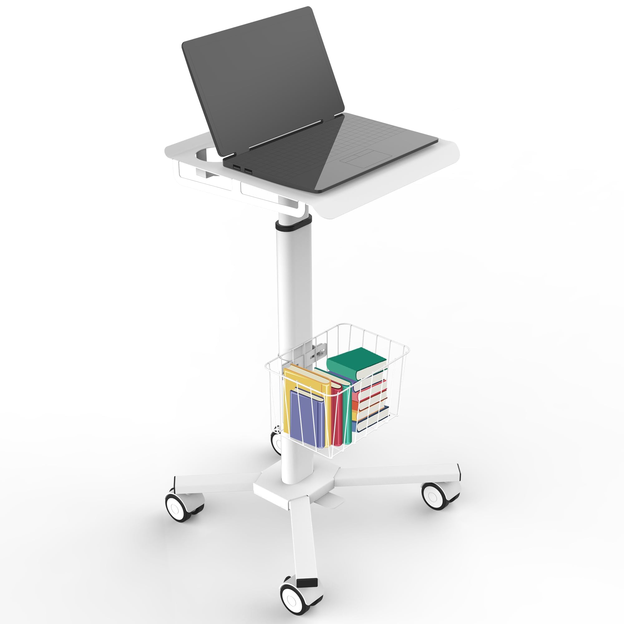 MPS Height Adjustable Portable Laptop Desk with Wheels – Mobile Workstation with Pneumatic Gas Spring, Non-Slip Locking Casters, VESA Compatible for