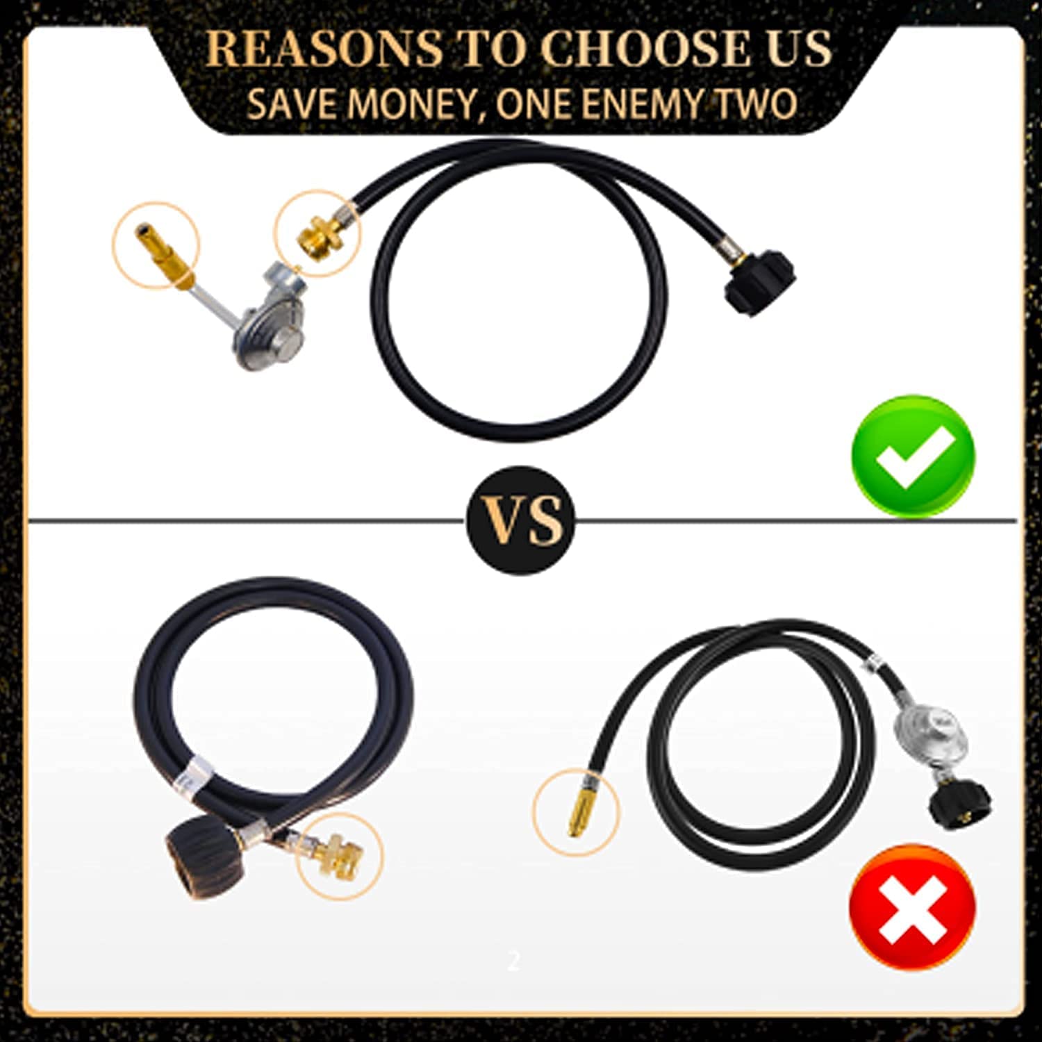 3 FT Propane Adapter Hose with Regulator,1 lb to 20 lb Converter Gas