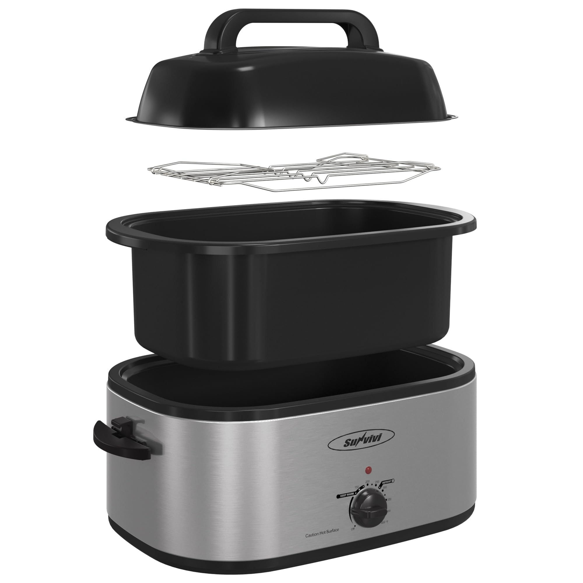 Sunvivi 28 Quart Electric Roaster Oven Turkey Roaster with Lid Electric Roasters with Removable Pan Large Roaster,Visible & Self-basting Lid, Fast Heating & Thaw/warming Setting,Silver