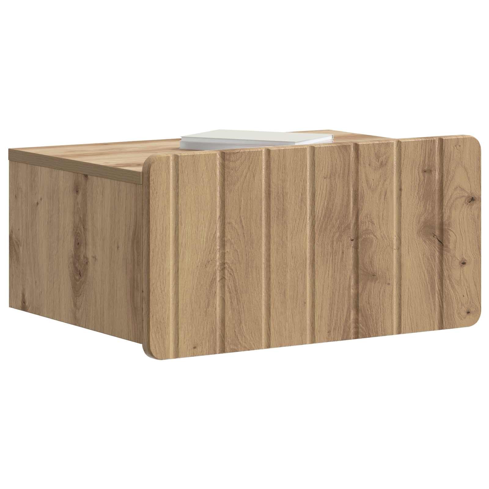 Mobiletto da notte a muro Rovere Artigianale 49 x 34,5 x 24 cm con cassetto ripiano supporto salvaspazio per camera soggiorno ingresso