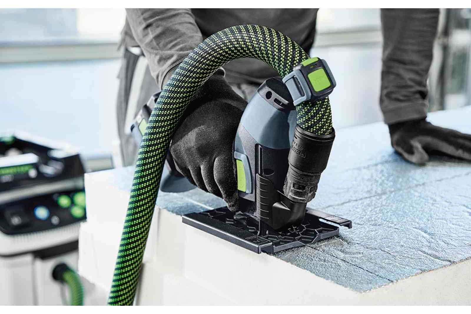 Festool Akku-Dämmstoffsäge ISC 240 HPC 4,0 EBI-Plus (mit Akkupacks, Schnellladegerät, Schneidgarnitur Wellenschliff, Adapter-Tisch, Führungsschienen-Schlitten), im Systainer