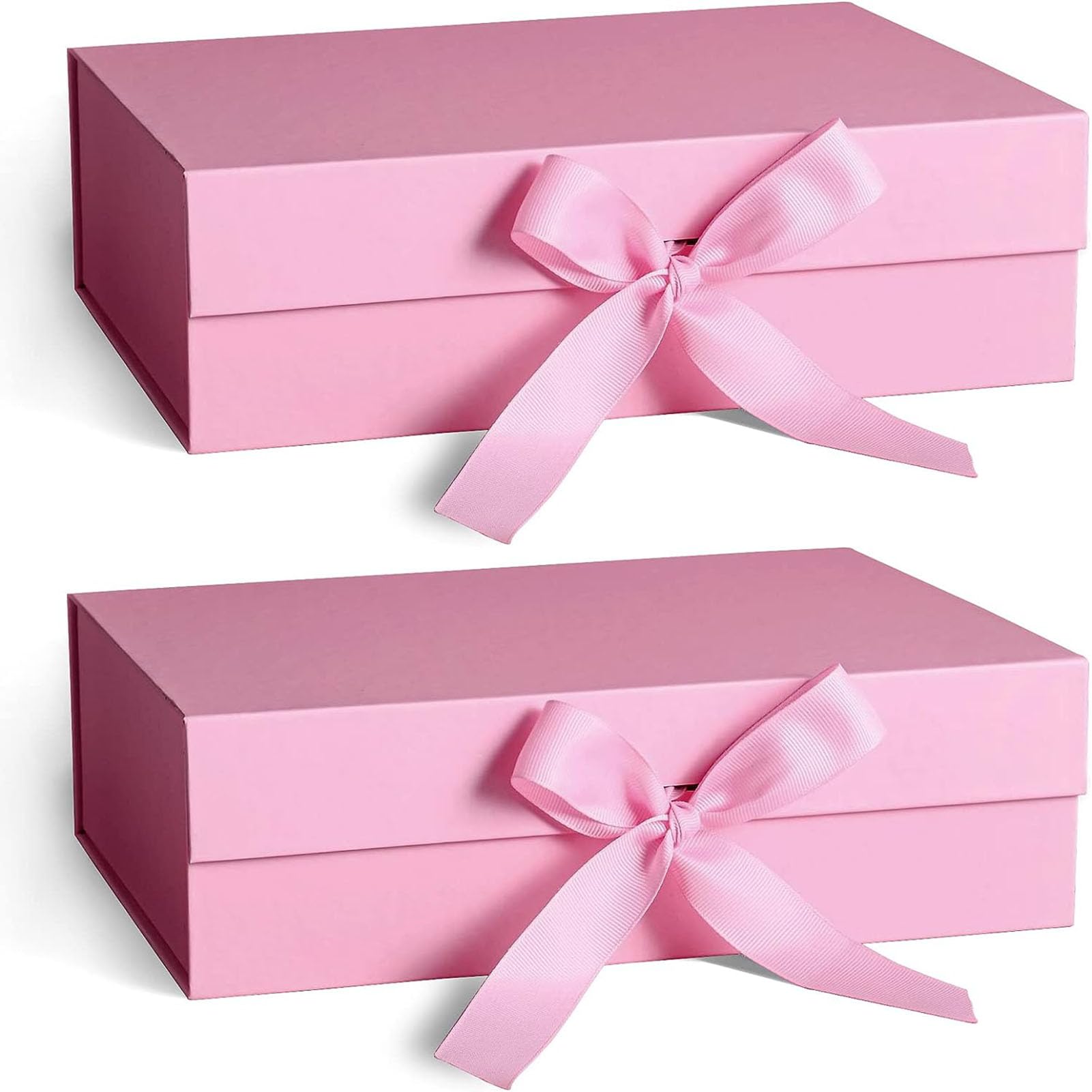 YHOME 2 Pack Large Gift Box with Lids 10.2x 6.6x 4.3 Inches, Magnetic Gift Box for Presents with Lid for Women, Paper Wedding Favor Boxes,Birthday Gift Box Bulk, Party Favor Boxes (Pink)