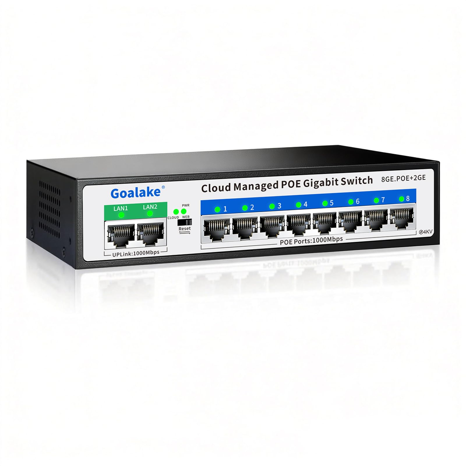 Poe Switch, 10 Ports Gigabit PoE Switch, (8 Ports gigabit Switch + 2 gigabit uplink) Cloud Managed Gigabit Ethernet Switch, 8 Poe Ports @120W, Web/App Smart Managed, Remote Detection/Restart