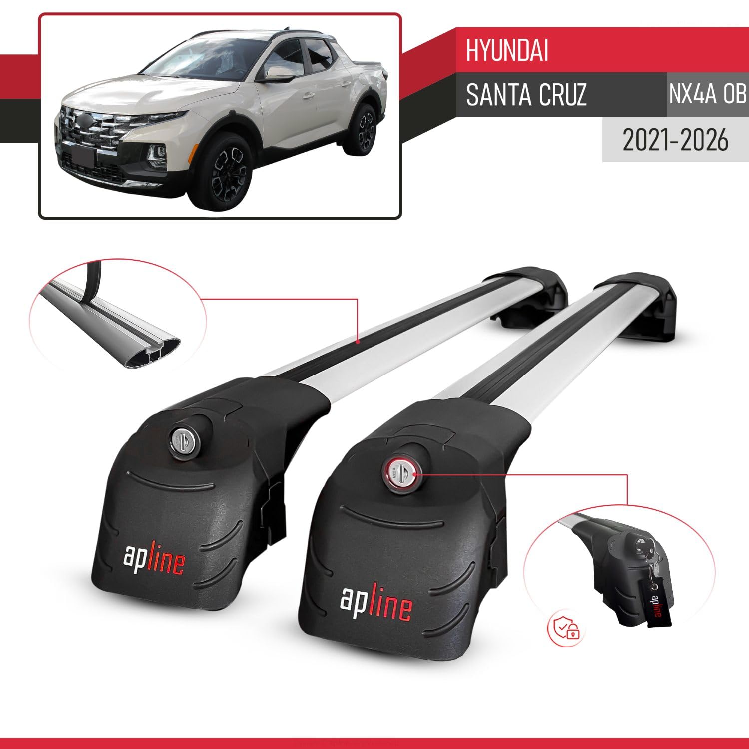 Kompatybilny z Hyundai Santa Cruz (NX4A OB) 2021-2026 ACE-2 Model Aluminiowe poprzeczki dachowe Szary 2 szt.
