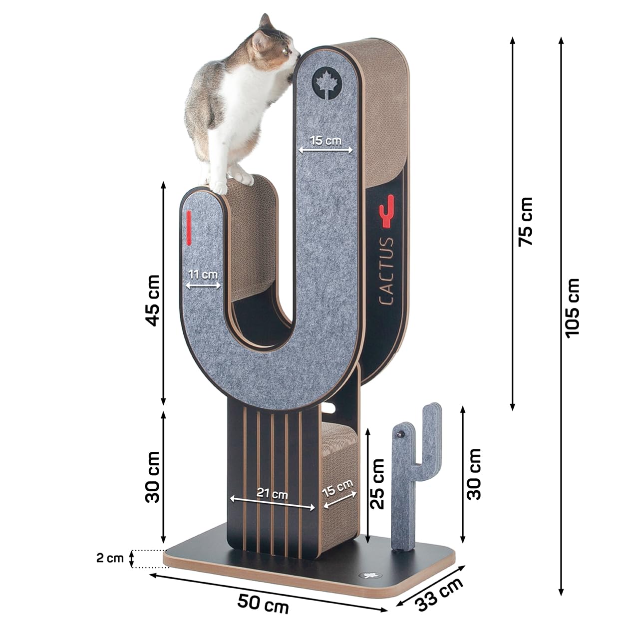 CanadianCat Company | Design Kratzmöbel Kaktus XXL | Kratzsäule, Kratzstamm | 50 x 30 x 104,5 cm