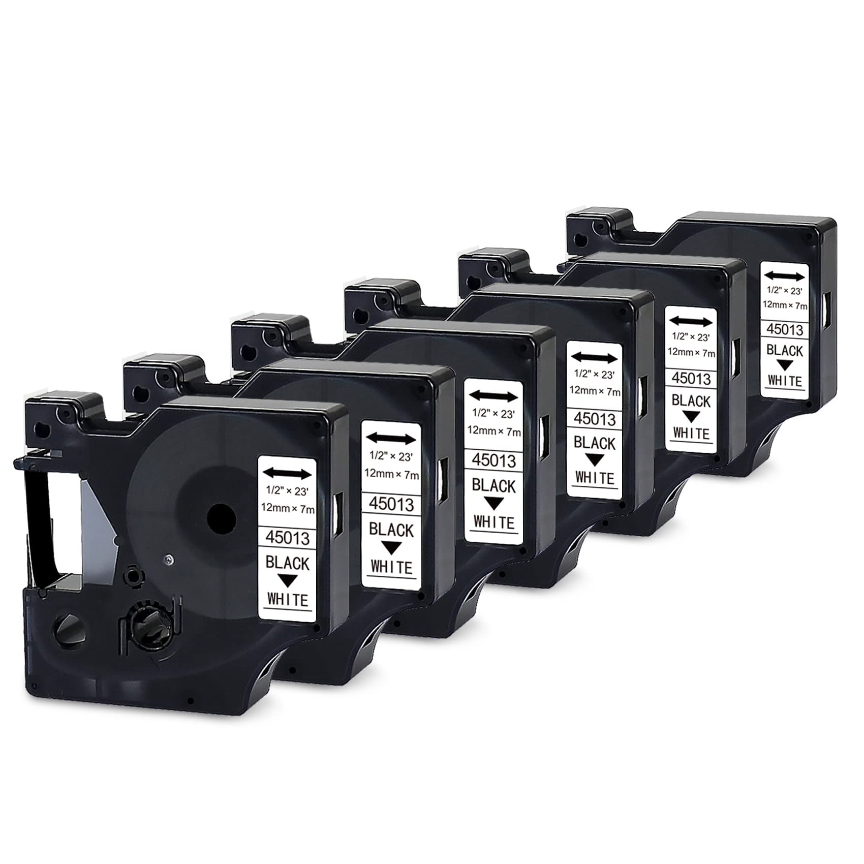 BOYEEZONPack of 6 Compatible with Dymo D1 45013 Label Tapes, 12 mm x 7 m, Black on White, for Dymo LabelManager 160 Label Tape