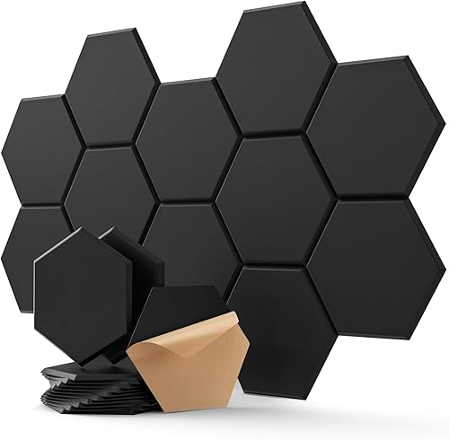 Soundsbay - Paneles acústicos hexagonales, paquete de 12 paneles de pared autoadhesivos insonorizados de 14 x 12 x 0.4 pulgadas, paneles de espuma a