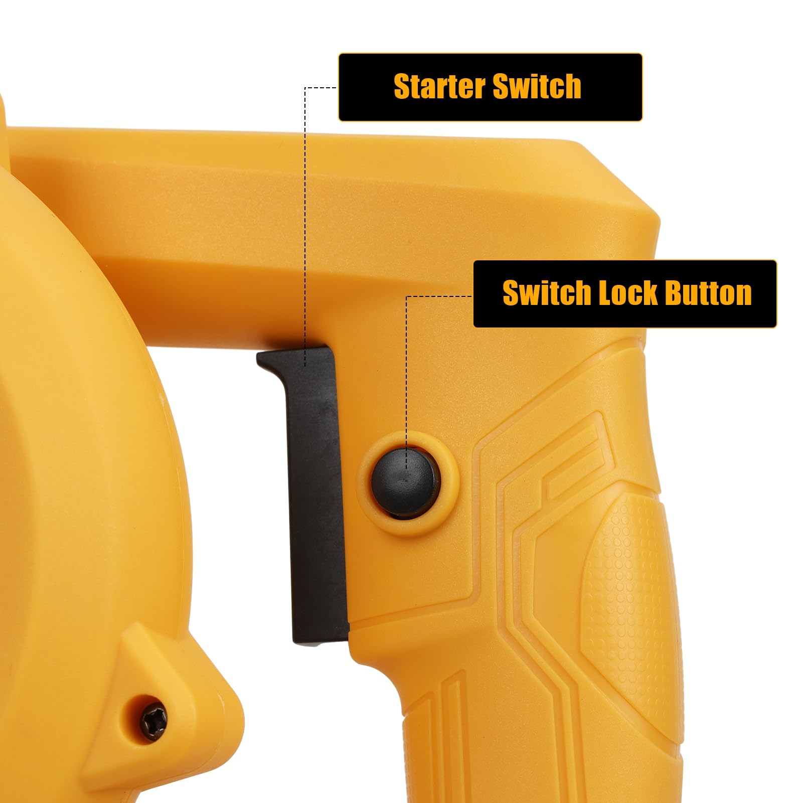 Soffiatore elettrico per foglie senza fili, 2 batterie da 1,5 Ah, soffiatore per foglie da 21 V, soffiatore leggero per spazzaneve e cura del prato, pulizia del cortile, garage giallo