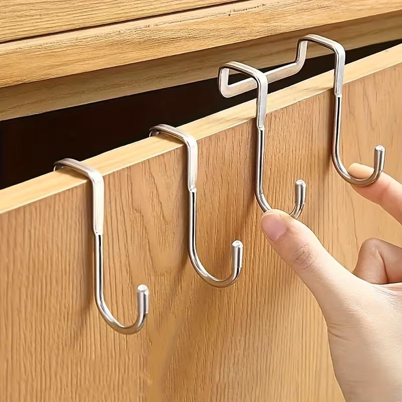 1pcs Stainless Steel Double S-Shape Hook, Wall Mounting Without Drilling, Portable Traceless Hook for Hang Clothes, Towels, Suitable for Kitchen, Bathroom, Cabinet Door, White