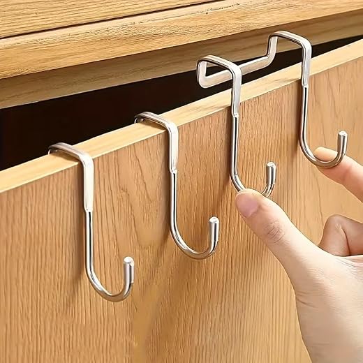 1pcs Stainless Steel Double S-Shape Hook, Portable Punch-Free Traceless Hook for Hanging Clothes On The Back of Doors in Dormitories and Bathrooms, Household Storage and Organization, White