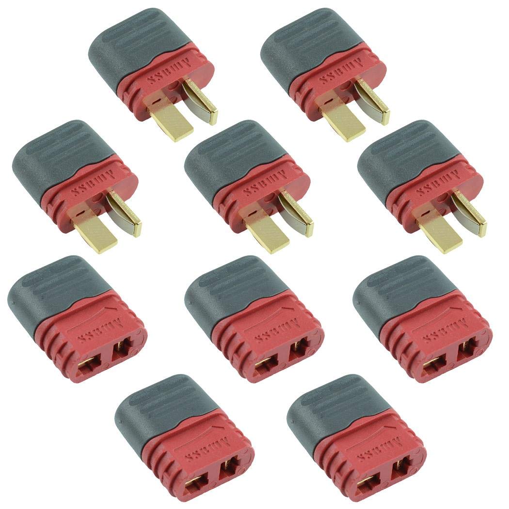 5 Pairs Male + Female T Plug Connector with Cap 36A AMASS for RC Battery Toy Vehicle (5 Male and 5 Female)