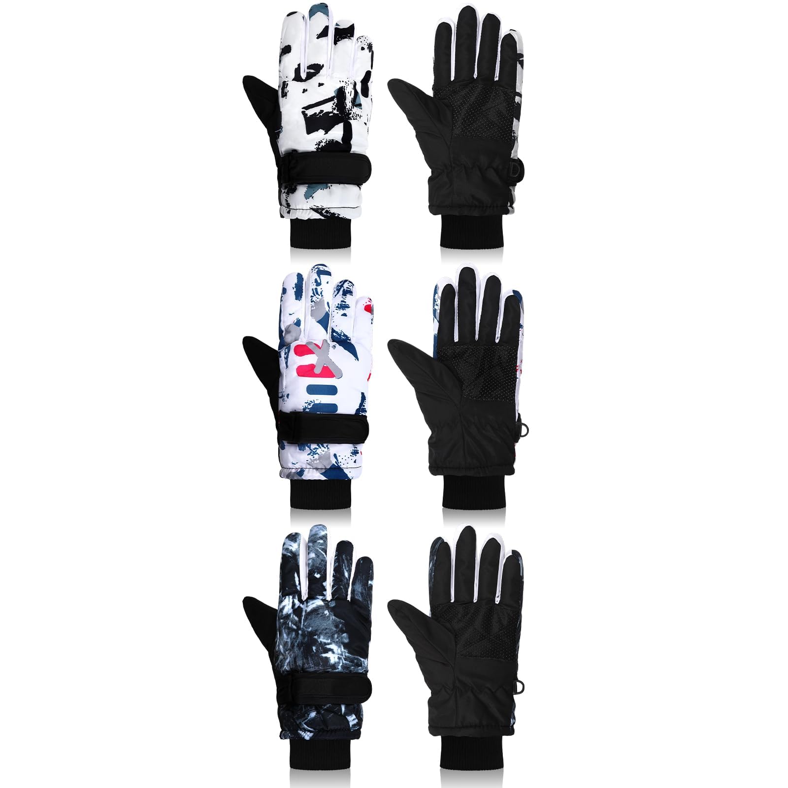 Jansun 3 Pairs Kids Winter Gloves Warm Outdoor Windproof Adjustable Gloves Toddler Snowboard Gloves for Cold Weather Boy Girl Children