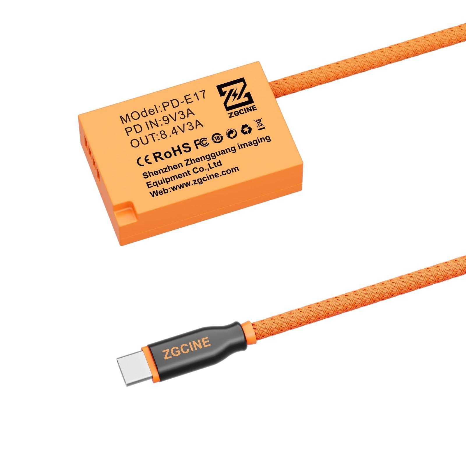 ZGCINE PD-LPE17 Câble Fausse Batterie USB-C PD pour LPE17-60cm, Sans Pop-Up (Entrée 9V-12V) | Compatible avec EOS RP R50 R10 M3 M5 M10 M50 M100 M6 Mark II Rebel T6i T6s T7i SL2