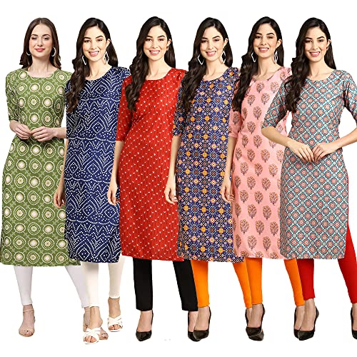 Image of Pinkmint Women's Crepe Digital Print Straight Kurta Pack of 6 [CR-336-370-344-343-328-366]