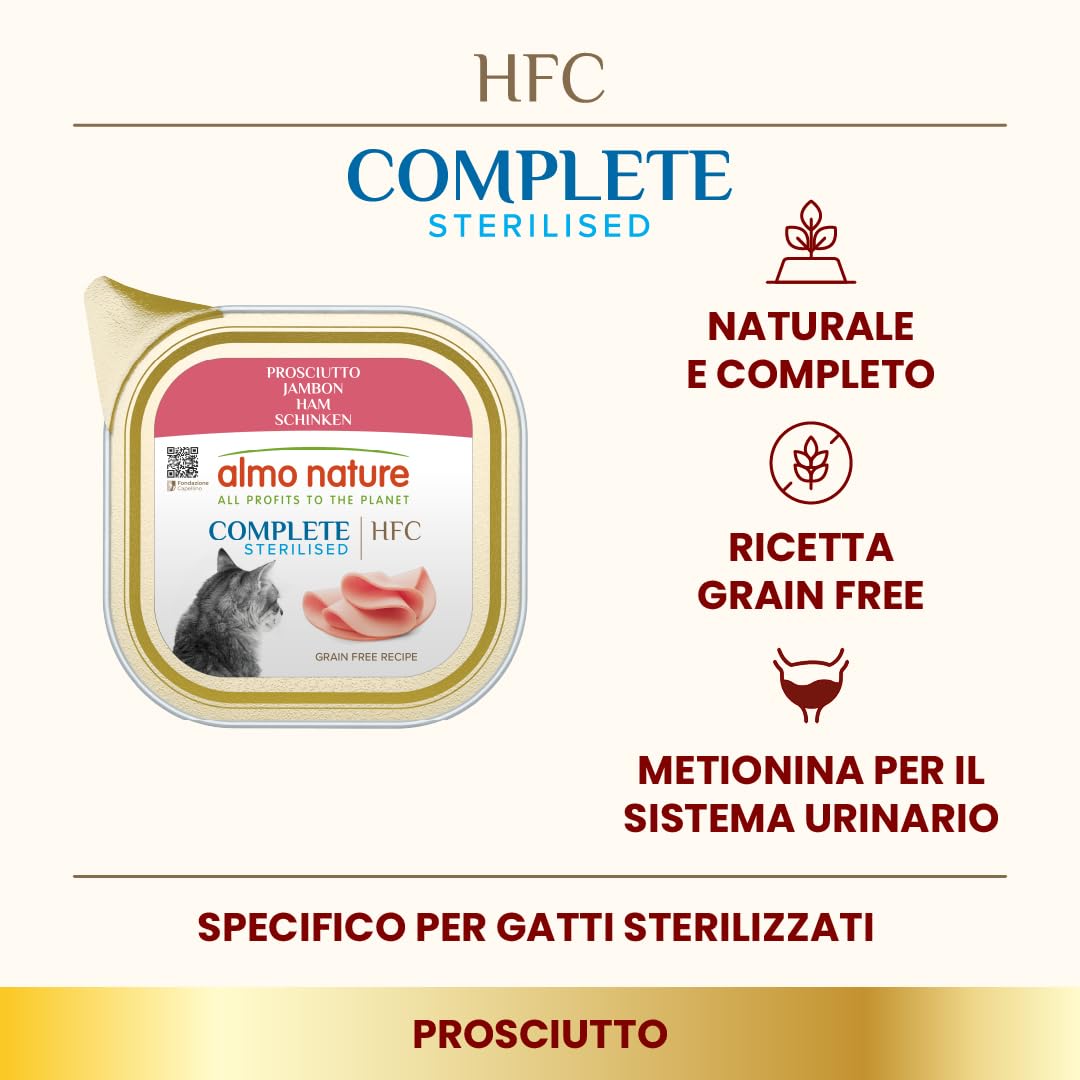 almo nature HFC Complete Sterilised, Alimento Umido per Gatti Adulti - Prosciutto - Confezione da 1,445 kg (17 x 85 g)