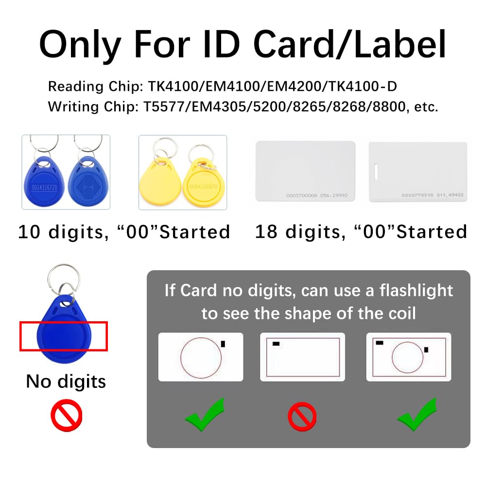 Copieur RFID, Copieurs Lecteur Portable UID Réinscriptible Key Fob avec 6 étiquettes RFID Inscriptible Cartes Puce Kit Sauvegarde Support Carte Lecture pour L'école Bureau Domicile Sécurité