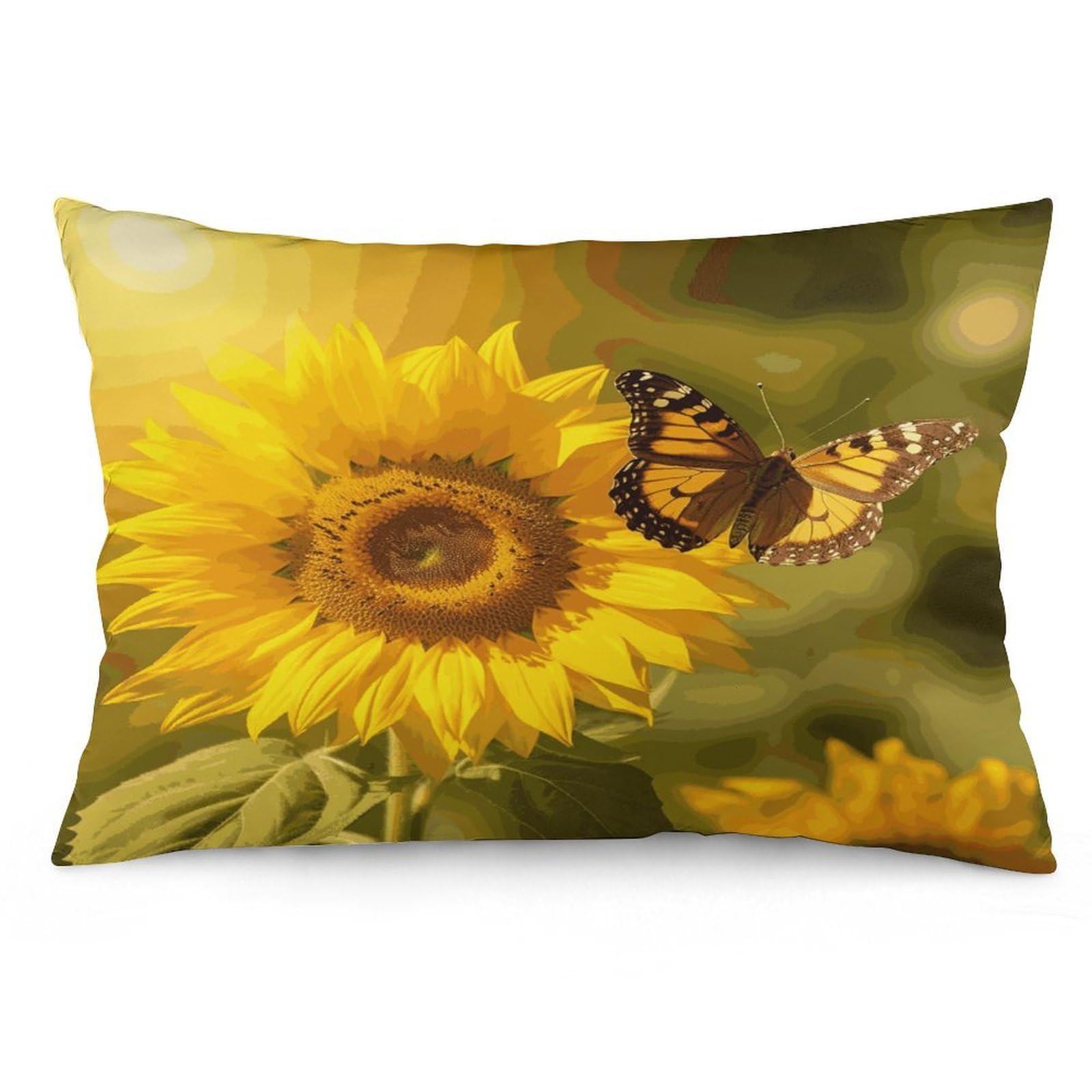 Sunflower Butterfly Sunny Throw Pillow Covers with Silent Zipper Polyester Pillow Protectors Removable Pillow Cases Soft Pillowcase Cozy Pillow Sham Cushion Cover for Sofa Car Bed 20"x30"